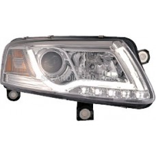 AUDI A6 04-07 Chrome Projector Head Lamp w Bar & LED